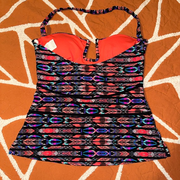 Strapless Graphic Multicolored Print Tankini Swim Top by Island Escape Size 6 - Picture 3 of 5